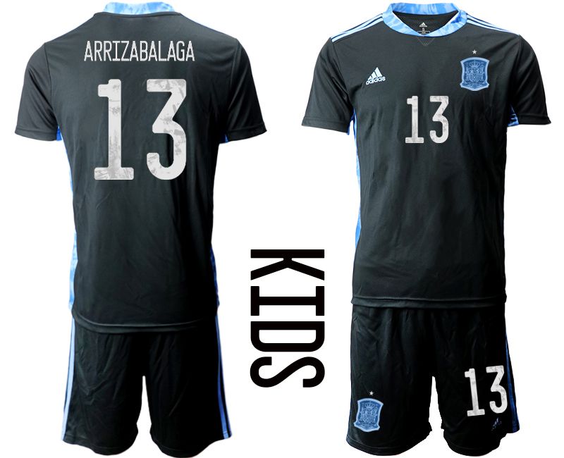 Youth 2021 World Cup National Spain black goalkeeper #13 Soccer Jerseys